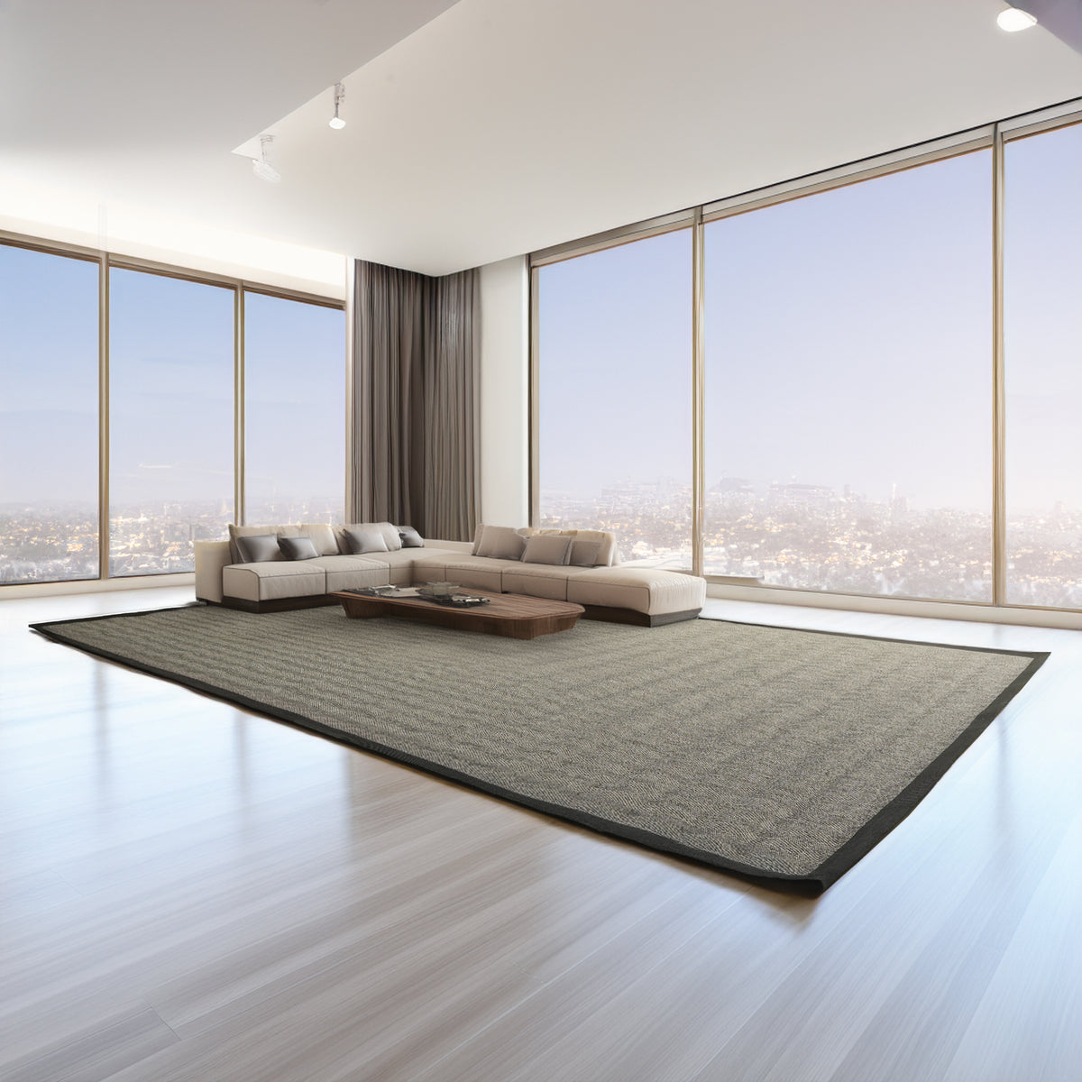 600x400 cm Berlin Sisal Rug by COOL HALI, showing a natural woven sisal rug with textured surface in a spacious room.