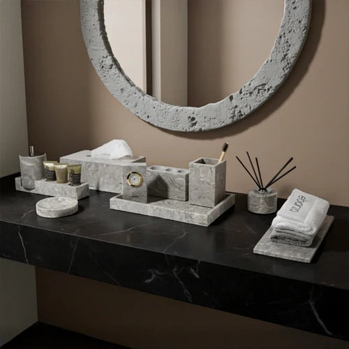 9 pieces Bawang Ebarza Marble Bathroom Set - BES - Bathroom Accessories - ebarza Furniture UAE | Shop Modern Furniture in Abu Dhabi & Dubai - مفروشات ايبازرا في الامارات | تسوق اثاث عصري وديكورات مميزة في دبي وابوظبي
