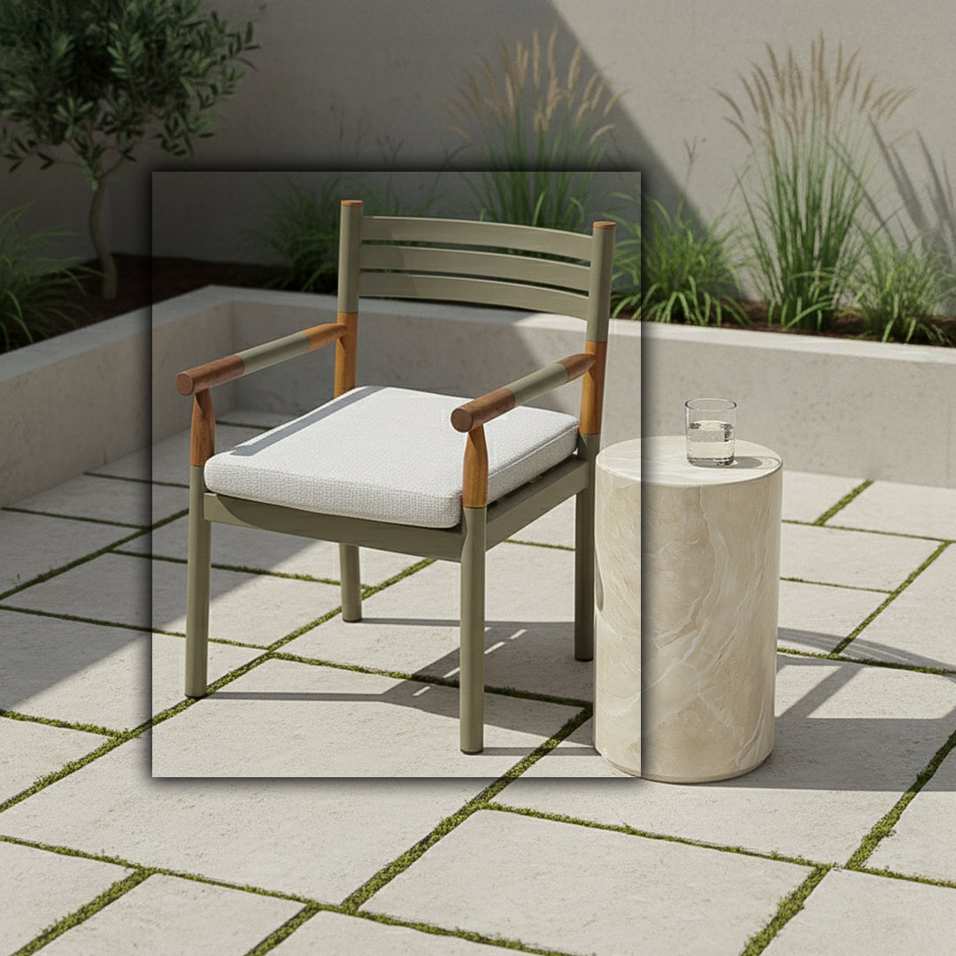 Alcon dining chair display item from ALBAMO, featuring a modern design with a sleek wooden frame and upholstered seat.