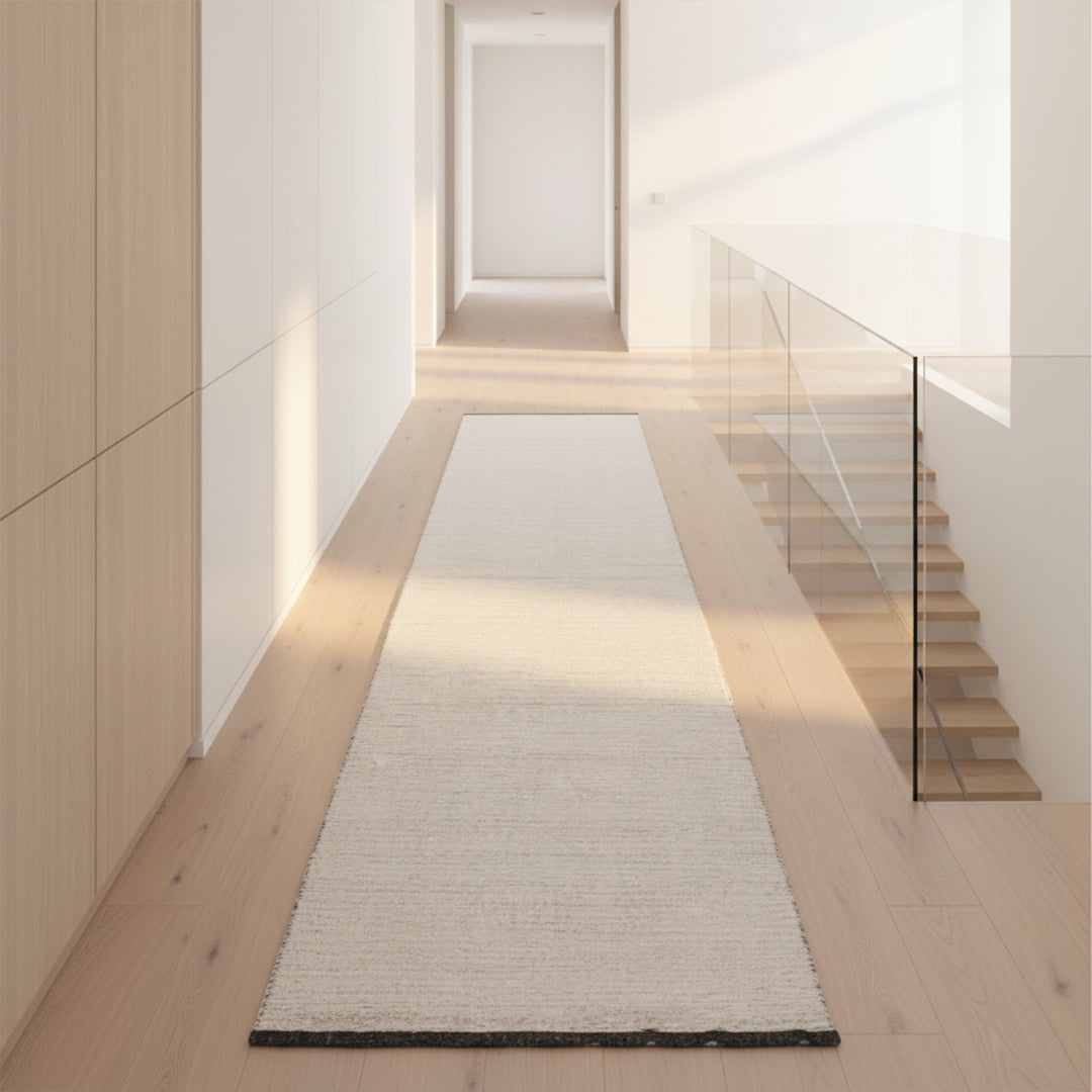 AS IS - 90X300 Cm Hand Woven Ivory Black Wool Rug Jhd-7007 Ivory Black-Long - DISPLAY ITEM - ebarza Furniture UAE | Shop Modern Furniture in Abu Dhabi & Dubai - مفروشات ايبازرا في الامارات | تسوق اثاث عصري وديكورات مميزة في دبي وابوظبي