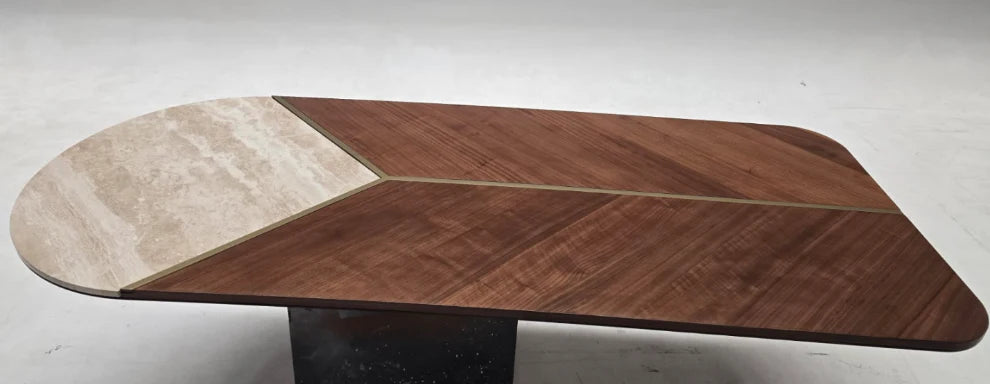 Display image of an AS IS wagon-style dining table by ORIX, showcasing a sturdy wooden design with a spacious tabletop.