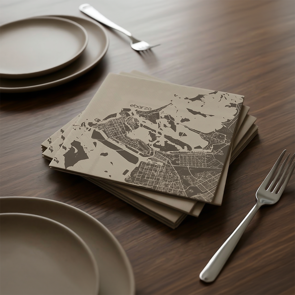 Dubai map printed paper napkin from DNFDG-22353 featuring Abu Dhabi map design, ideal for themed events or gatherings.