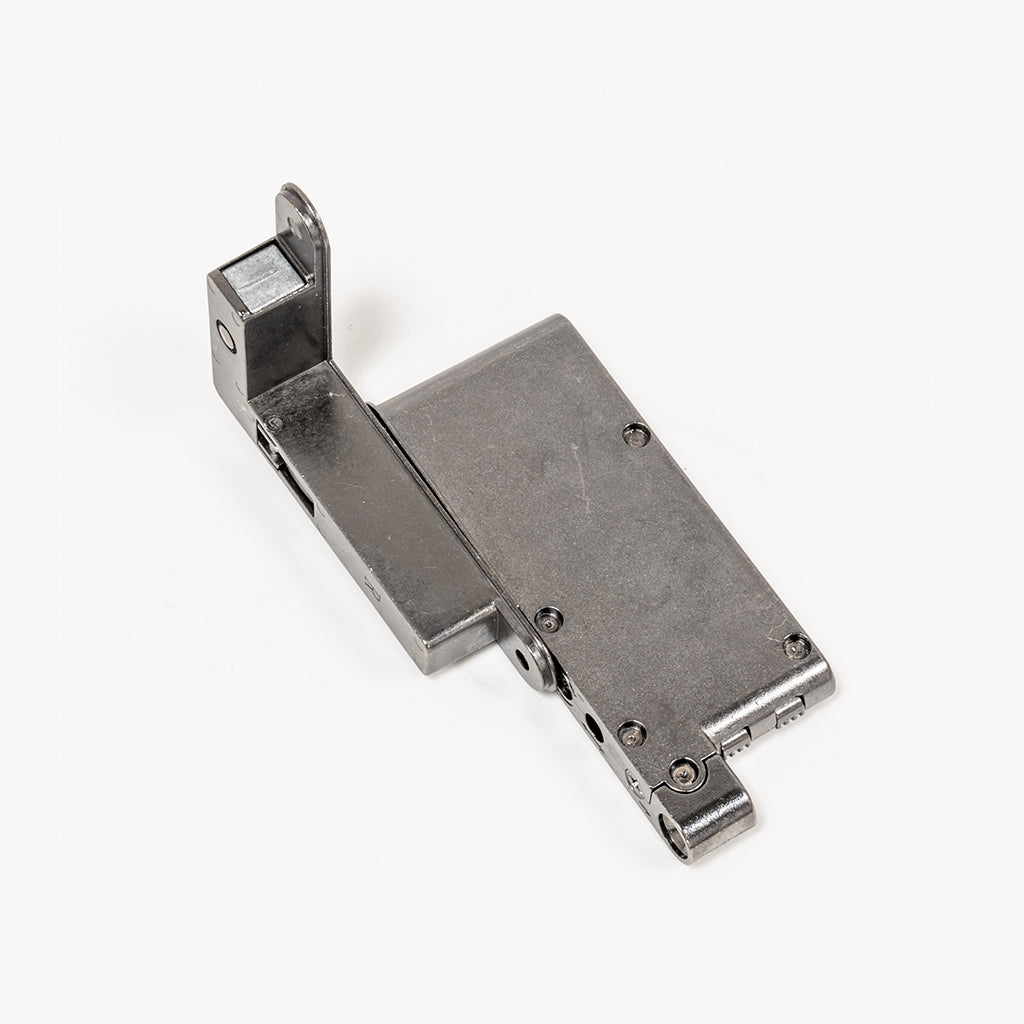 Aluminum glass No. 5 corner guard, hinge, and cover for shelves by BEACON, featuring sleek aluminum and glass components.