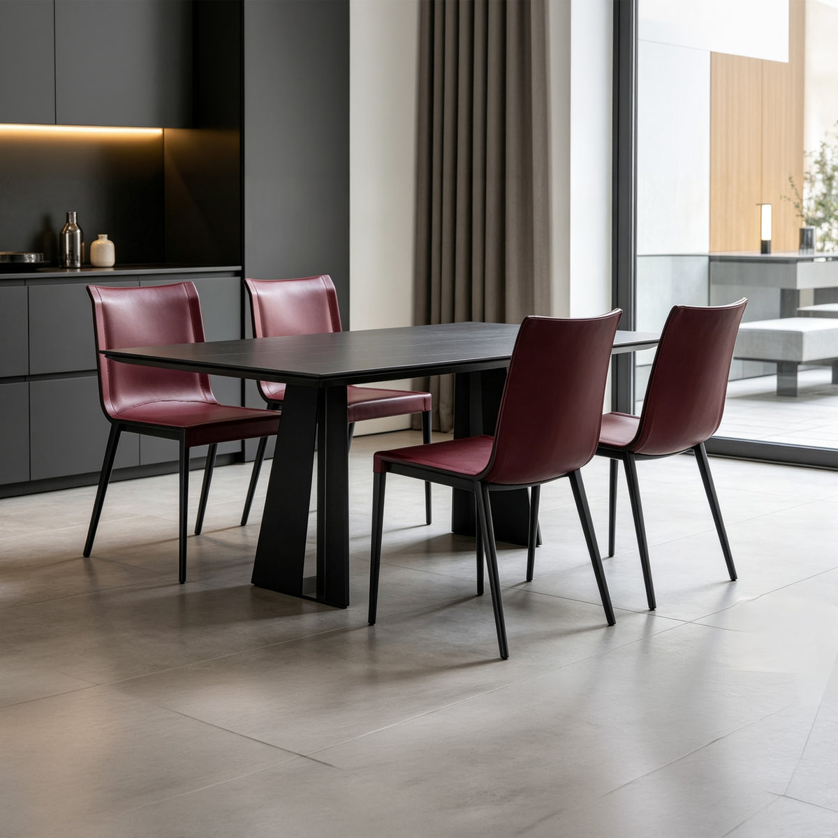 Merlot color BEACON dining chair with sleek design and cushioned seat, perfect for modern dining rooms.