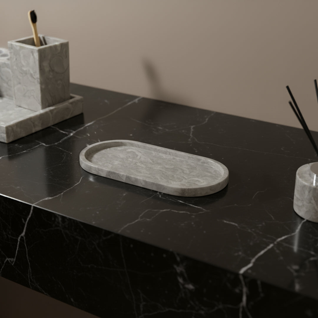 Bawang Flower Marble Oval Small Tray OHA892 - Trays - ebarza Furniture UAE | Shop Modern Furniture in Abu Dhabi & Dubai - مفروشات ايبازرا في الامارات | تسوق اثاث عصري وديكورات مميزة في دبي وابوظبي