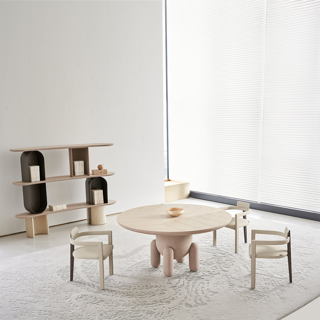 Zephyr Veneer Round Dining Table BMCJ-CT6091 - Dining Tables - ebarza Furniture UAE | Shop Modern Furniture in Abu Dhabi & Dubai - مفروشات ايبازرا في الامارات | تسوق اثاث عصري وديكورات مميزة في دبي وابوظبي