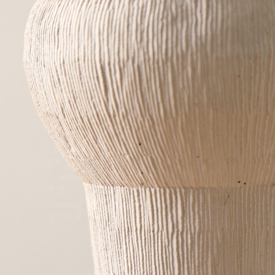 Beige Cement Vase With Bead Detail -A FF-SN24023A - Vases - ebarza Furniture UAE | Shop Modern Furniture in Abu Dhabi & Dubai - مفروشات ايبازرا في الامارات | تسوق اثاث عصري وديكورات مميزة في دبي وابوظبي
