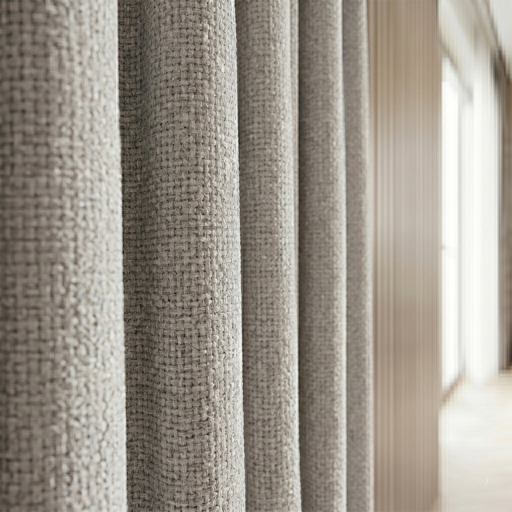 Bias polyester curtain fabric from BEACON, featuring a soft, elegant drape with a subtle pattern for curtains and home decor.