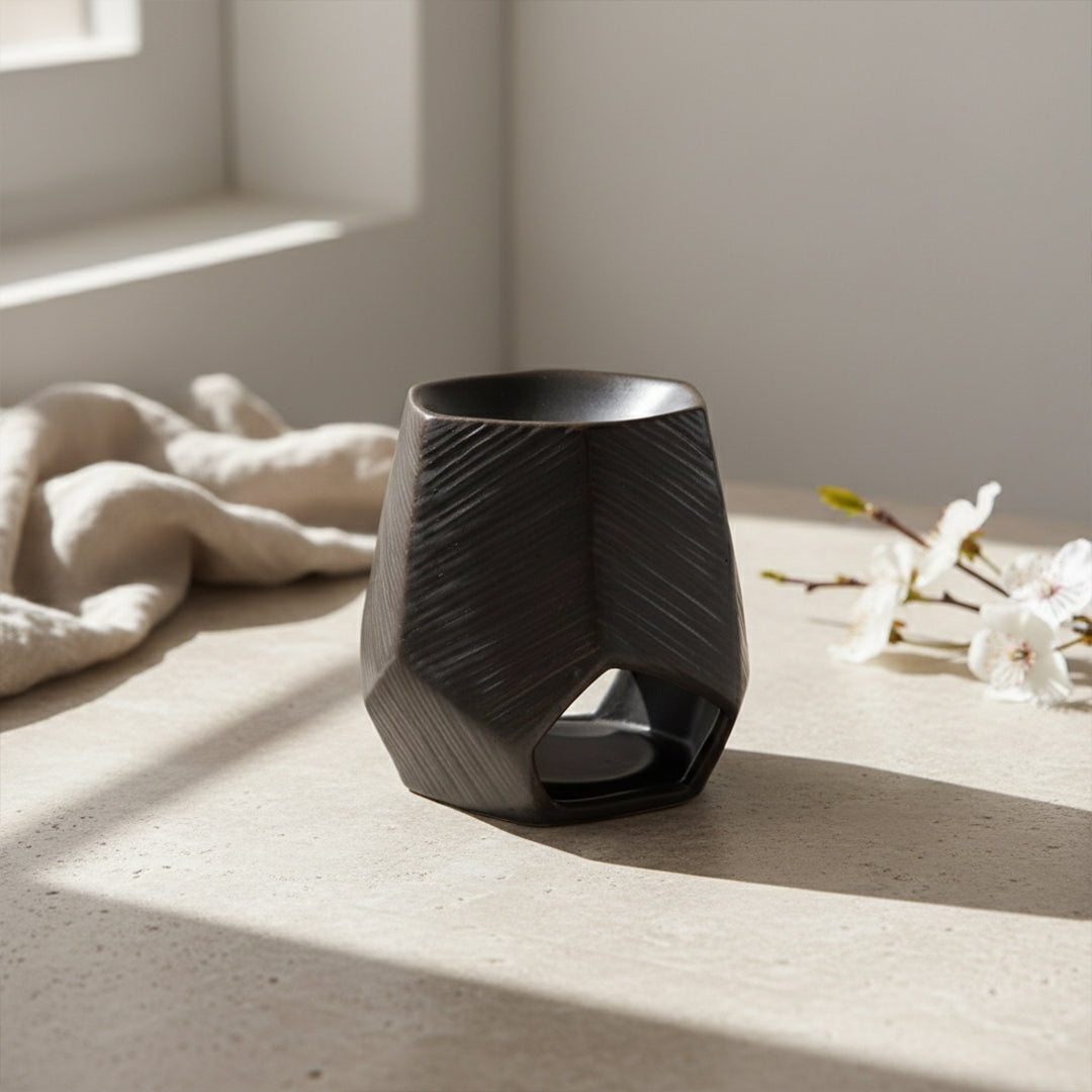 Black Volcanic Chizzled Oil Burner CB4368-14-R633 - Oil Burners - ebarza Furniture UAE | Shop Modern Furniture in Abu Dhabi & Dubai - مفروشات ايبازرا في الامارات | تسوق اثاث عصري وديكورات مميزة في دبي وابوظبي