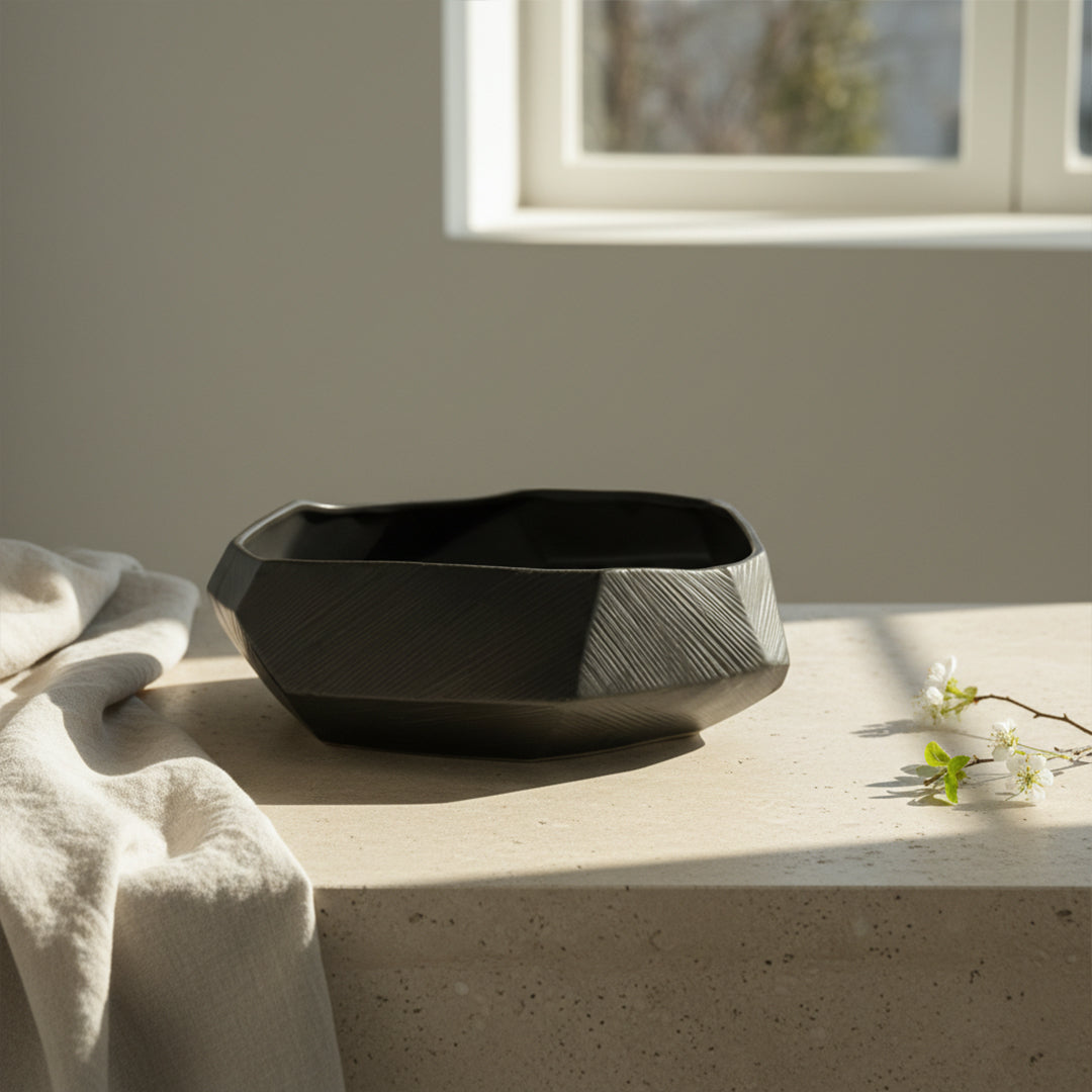 Black Volcanic J bowl - Large CB4399-34-R633 - Bowls - ebarza Furniture UAE | Shop Modern Furniture in Abu Dhabi & Dubai - مفروشات ايبازرا في الامارات | تسوق اثاث عصري وديكورات مميزة في دبي وابوظبي