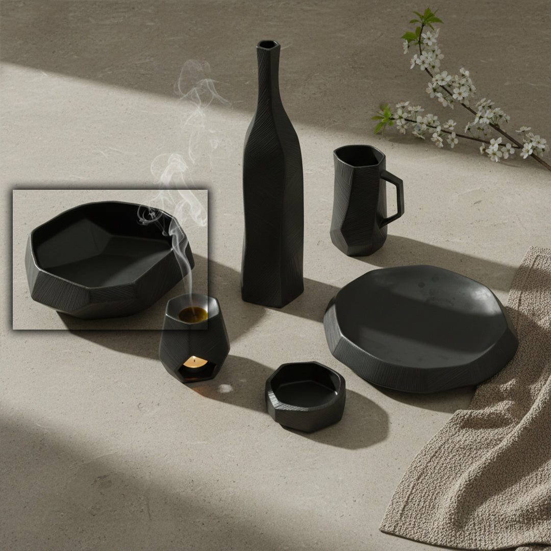 Black Volcanic J bowl - Large CB4399-34-R633 - Bowls - ebarza Furniture UAE | Shop Modern Furniture in Abu Dhabi & Dubai - مفروشات ايبازرا في الامارات | تسوق اثاث عصري وديكورات مميزة في دبي وابوظبي