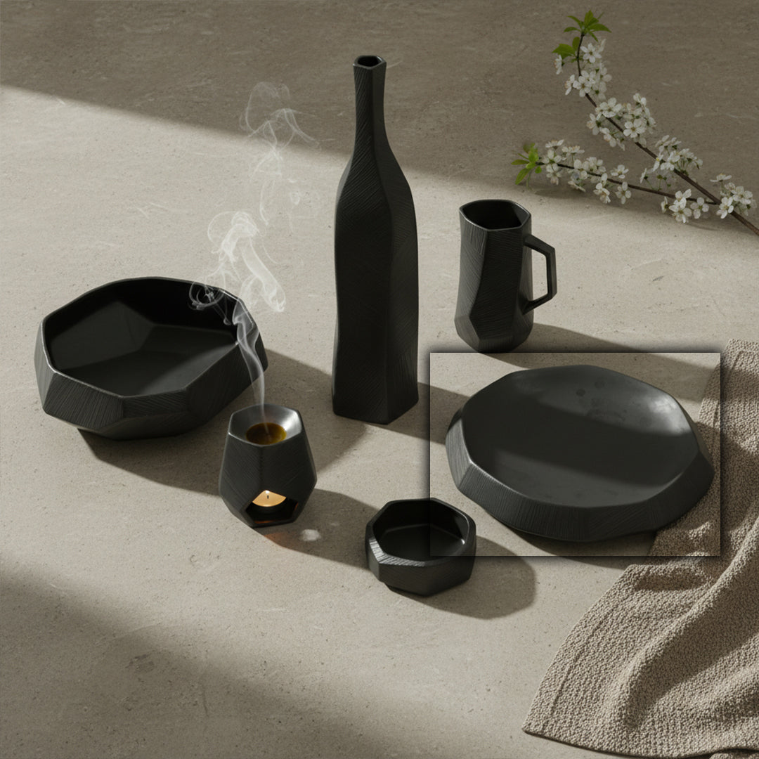 Black Volcanic Large Chizzled Platter CB4364-37-R633 - Plates - ebarza Furniture UAE | Shop Modern Furniture in Abu Dhabi & Dubai - مفروشات ايبازرا في الامارات | تسوق اثاث عصري وديكورات مميزة في دبي وابوظبي