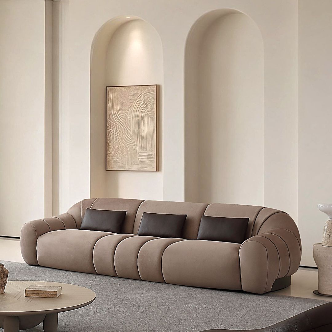 BEACON 4-seat Blob sofa with three parts, modern design, soft upholstery, and a sleek, contemporary look.