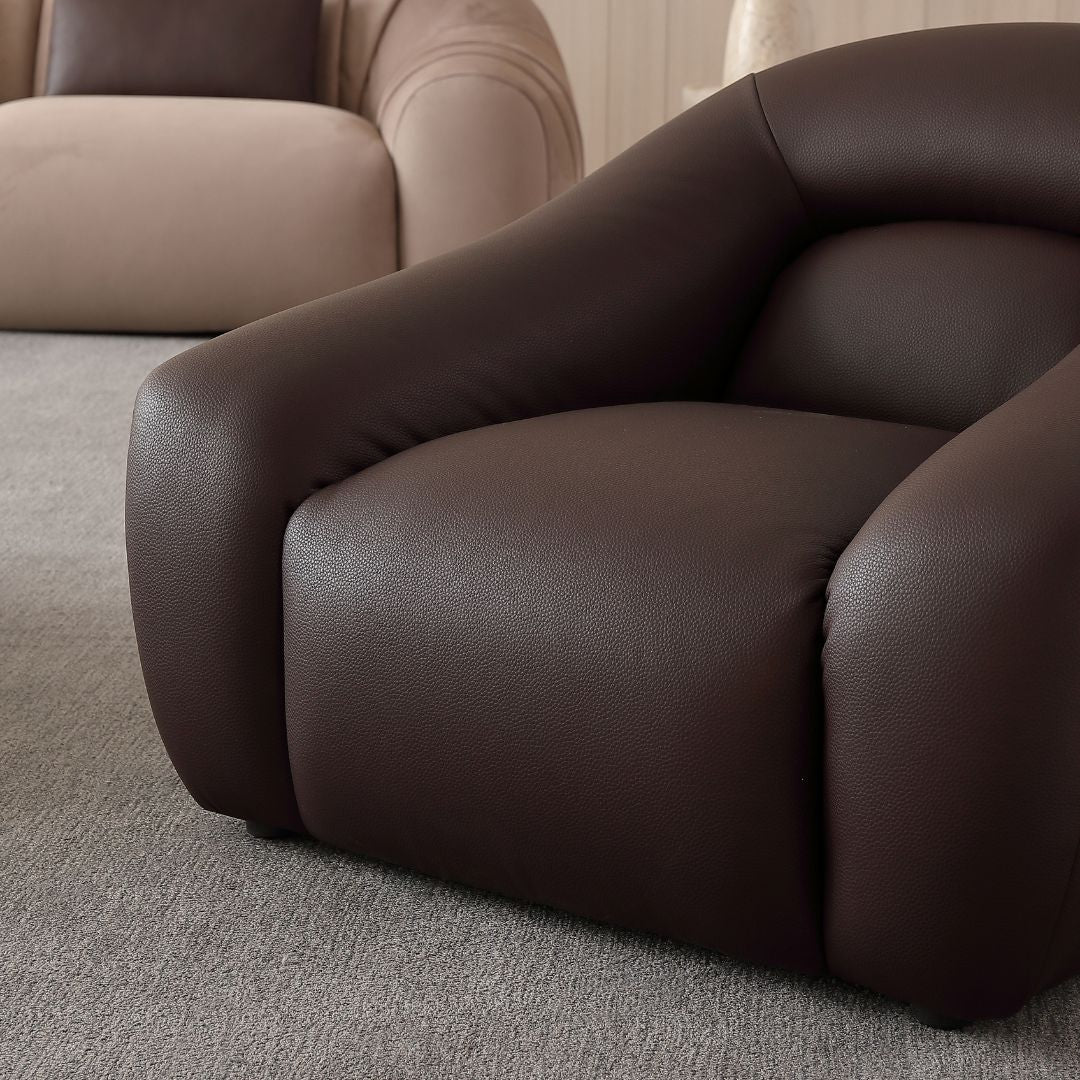 BEACON blob armchair AMCJ-DY6103 with plush fabric and rounded design, ideal for modern living spaces.