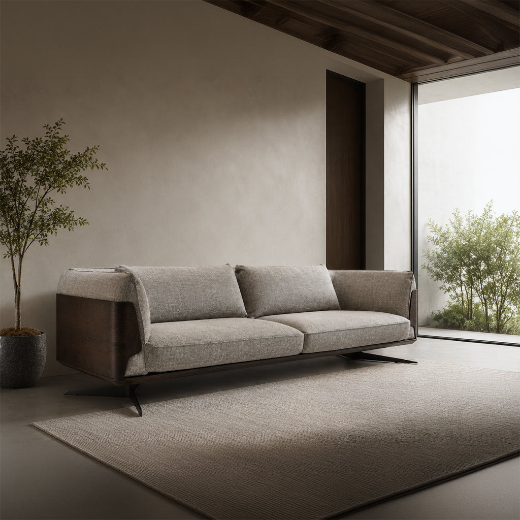 HOMAGE KOLTUK Brooklyn GAMMA sofa in beige fabric, modern design with plush cushions and wooden legs, ideal for living room decor