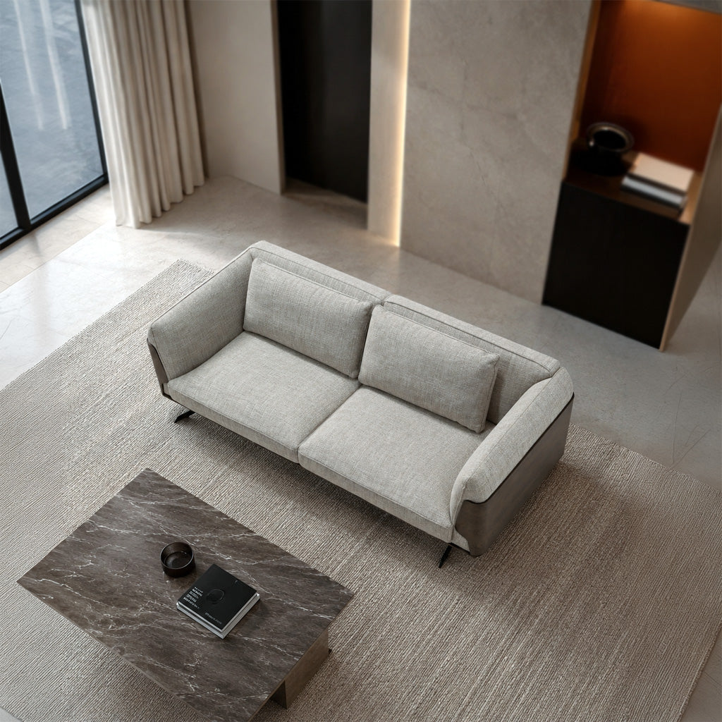 HOMAGE KOLTUK Brooklyn GAMMA sofa in beige fabric with plush cushions and modern design, shown in a living room setting