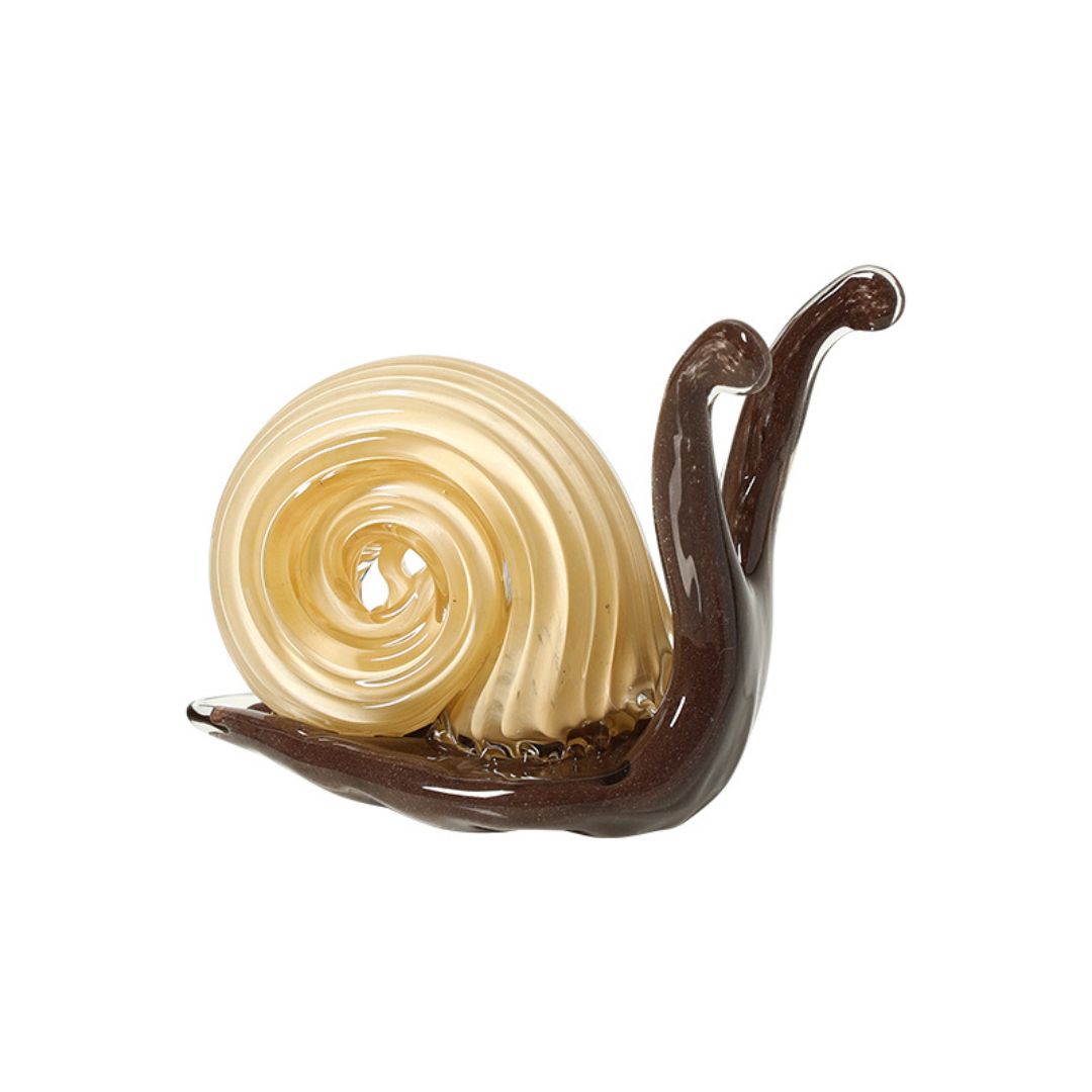 Handmade brown and gold glass snail home decor figurine by BEACON, featuring intricate glasswork and a realistic snail shape.