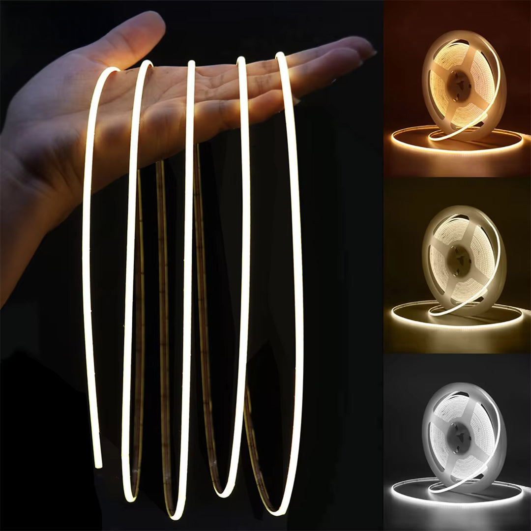 Slim neon LED strip with multi-tunable color, 120 LEDs, dotted design, 100mm cut points, featuring adjustable warm and cool white light.