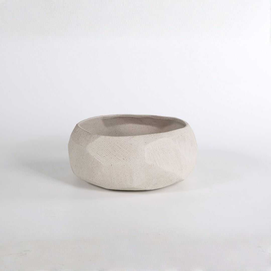 Pre-order 65 Days Delivery Hessian Off-White Small chizzled bowl CB4362-24-R537 - Bowls - ebarza Furniture UAE | Shop Modern Furniture in Abu Dhabi & Dubai - مفروشات ايبازرا في الامارات | تسوق اثاث عصري وديكورات مميزة في دبي وابوظبي