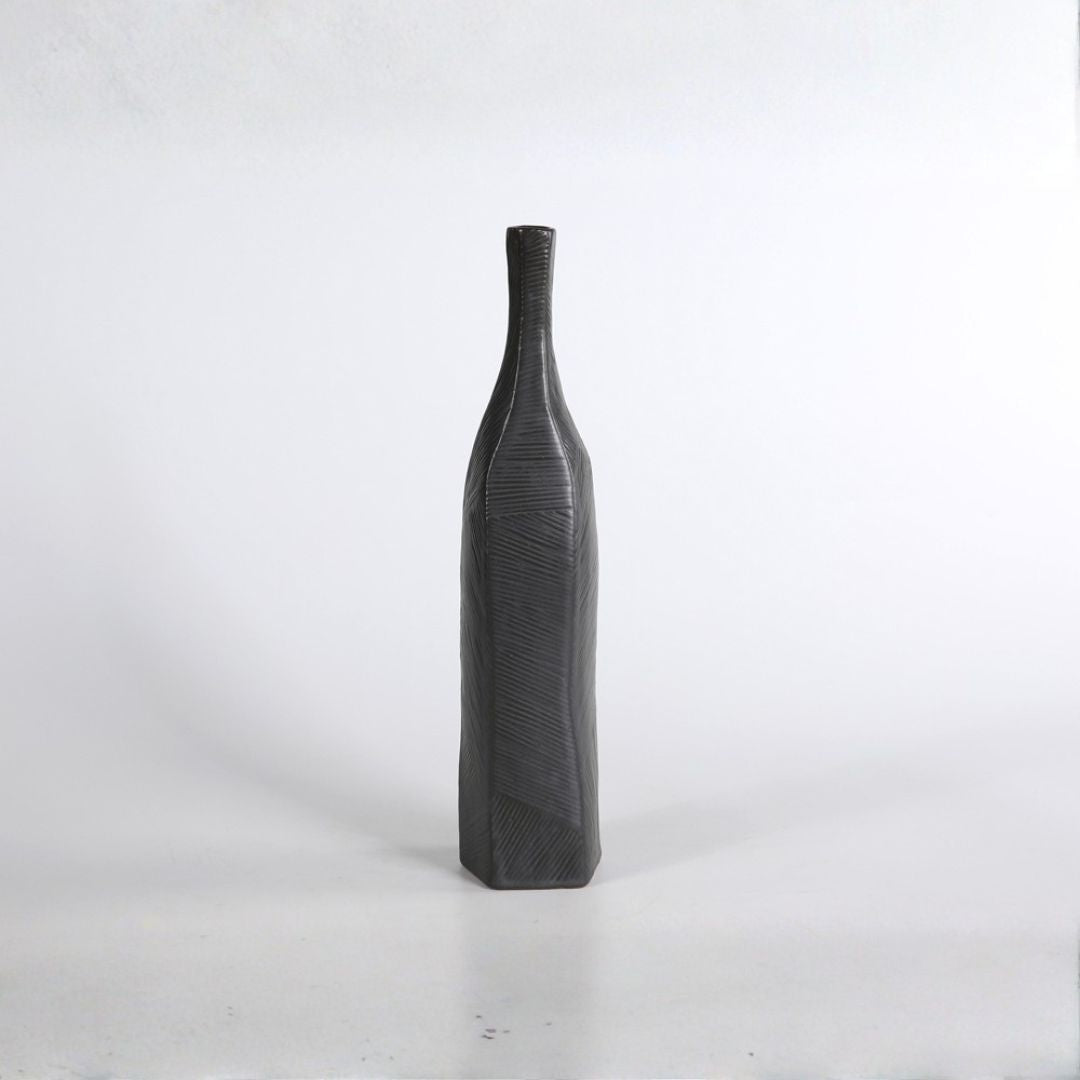 Pre-order 65 Days Delivery Black volcanic Large chizzled bottle vase CB4370-55-R633 - Vases - ebarza Furniture UAE | Shop Modern Furniture in Abu Dhabi & Dubai - مفروشات ايبازرا في الامارات | تسوق اثاث عصري وديكورات مميزة في دبي وابوظبي