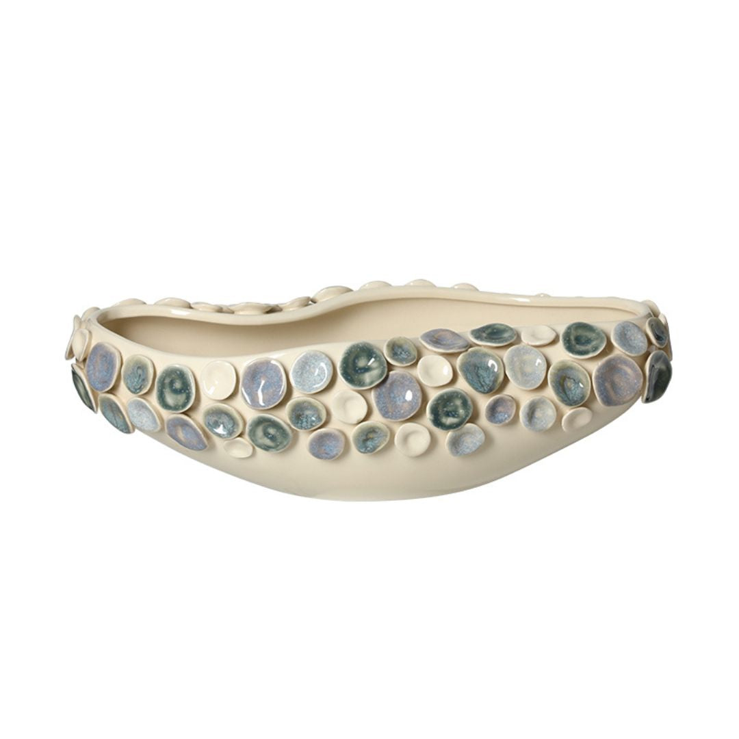 Colorful round glazed handmade ceramic bowl by BEACON, featuring vibrant patterns and a smooth finish.