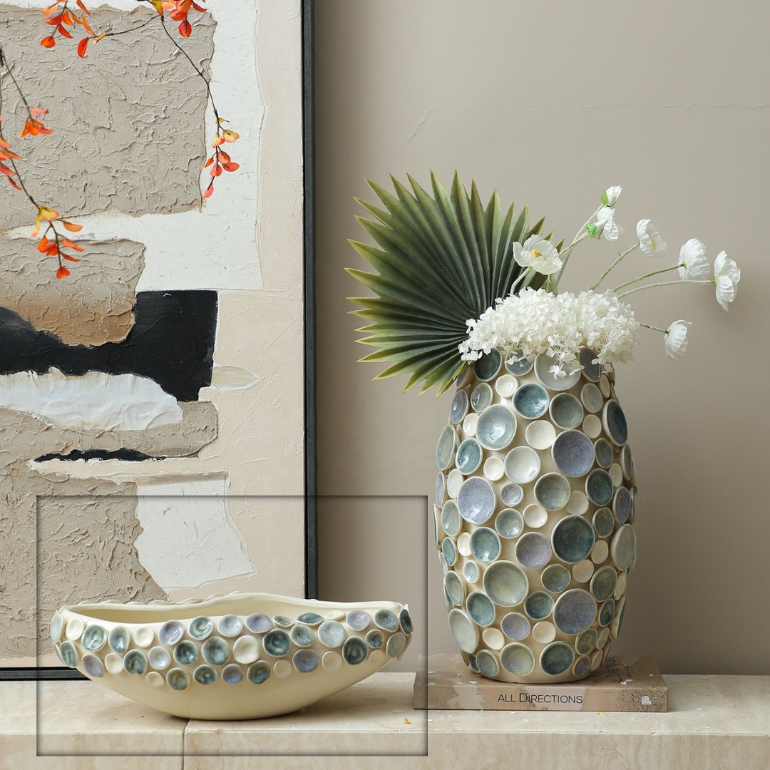Colorful round glazed handmade ceramic bowl by BEACON, featuring vibrant patterns and a smooth, glossy finish.