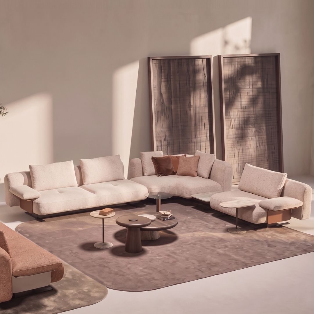 Edge corner sofa set with marble side table by HOMAGE KOLTUK, featuring a modern design and a sleek marble table surface.