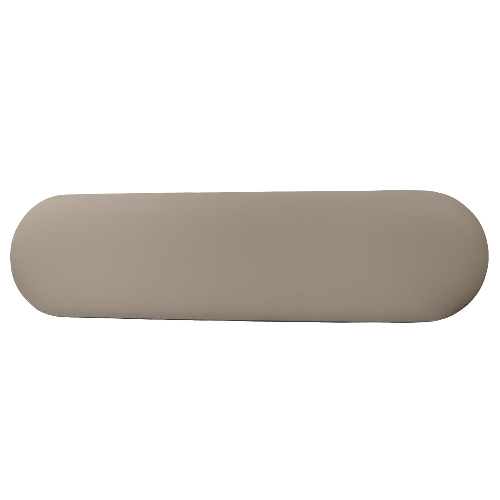 Stainless steel bench cushion 135x35cm by BEACON, padded seat pad for outdoor or indoor benches, shown on bench.