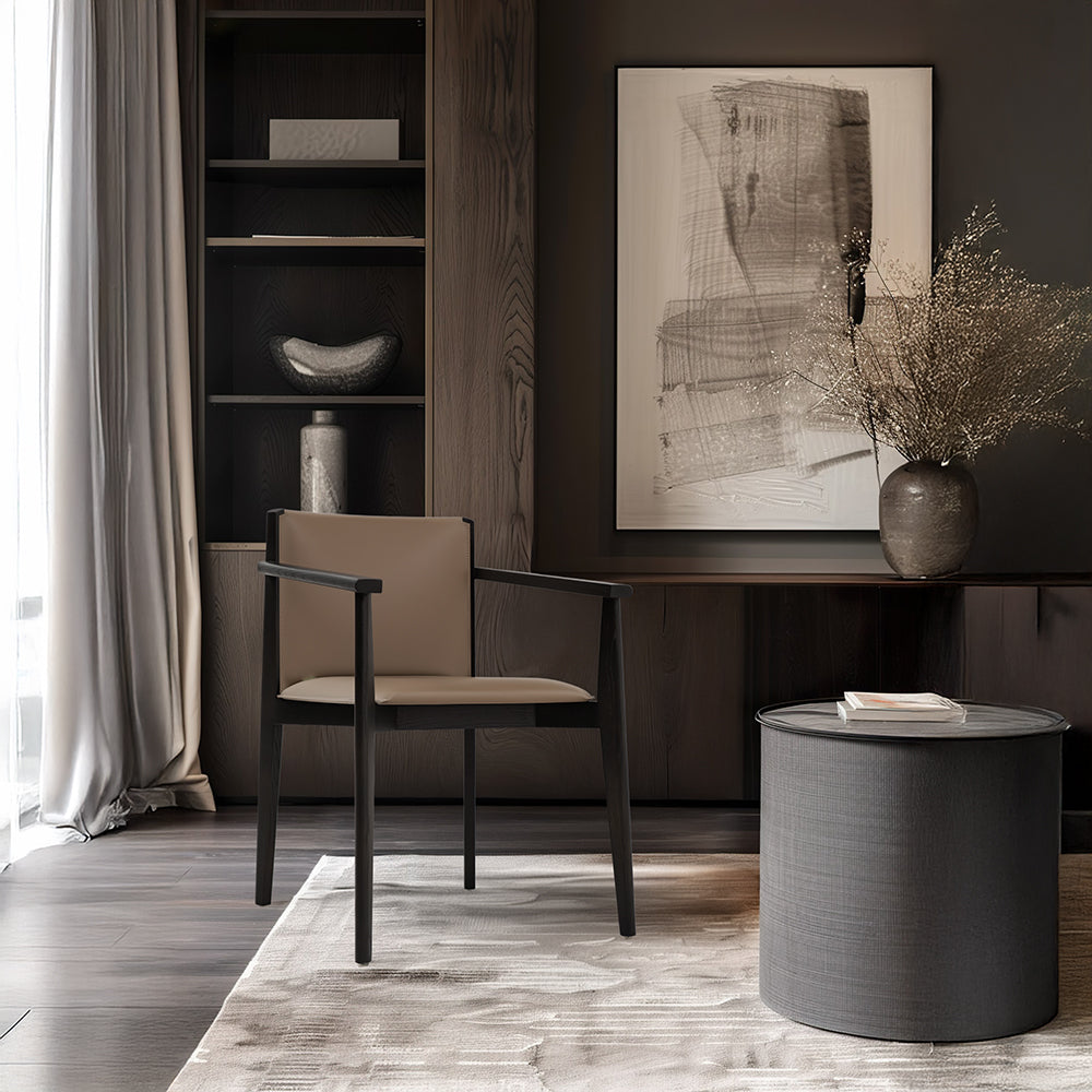 Dark Saddle Leather with arm Dining Chair PS-B132 - Chairs - ebarza Furniture UAE | Shop Modern Furniture in Abu Dhabi & Dubai - مفروشات ايبازرا في الامارات | تسوق اثاث عصري وديكورات مميزة في دبي وابوظبي