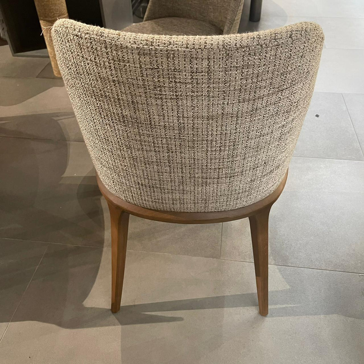 Display YOL Living Genova Dining Chair Genv-Chr, showcasing modern design and wooden frame with upholstered seat.