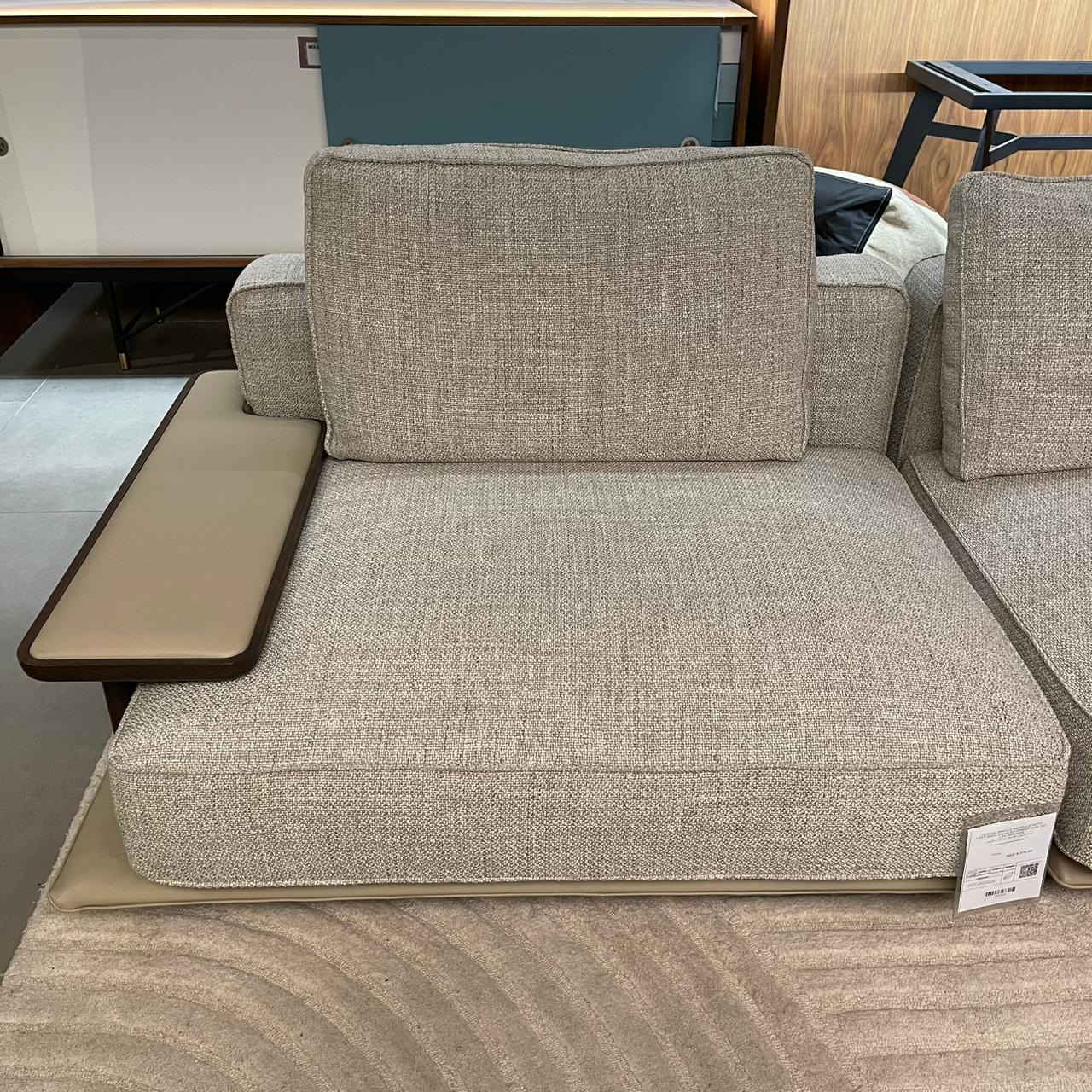 Display of Odeon single sofa module with left arm, 123cm, in beige fabric, featuring clean lines and modern design by Homage Koltuk.