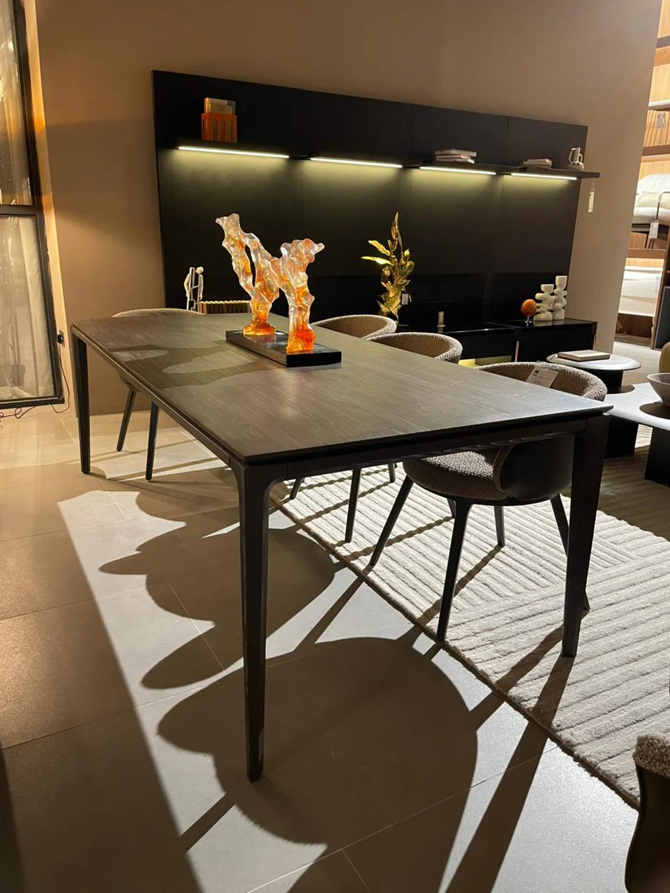 Display of the YOL Living Capria dining table in wood finish, 225 cm length, showcasing its sleek modern design.