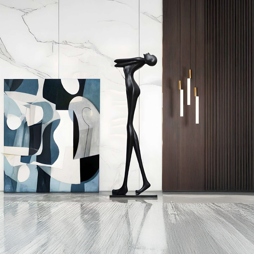 Modern fiberglass sculpture by BEACON, 180cm tall, abstract artwork with sleek, contemporary design and textured surface.