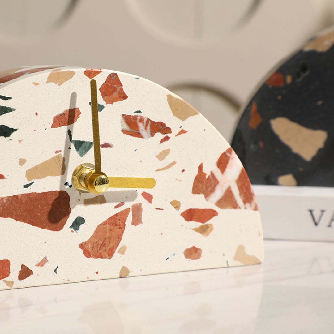 Half Round Stone Table Clock Light Color FB-T24001A - Clocks - ebarza Furniture UAE | Shop Modern Furniture in Abu Dhabi & Dubai - مفروشات ايبازرا في الامارات | تسوق اثاث عصري وديكورات مميزة في دبي وابوظبي