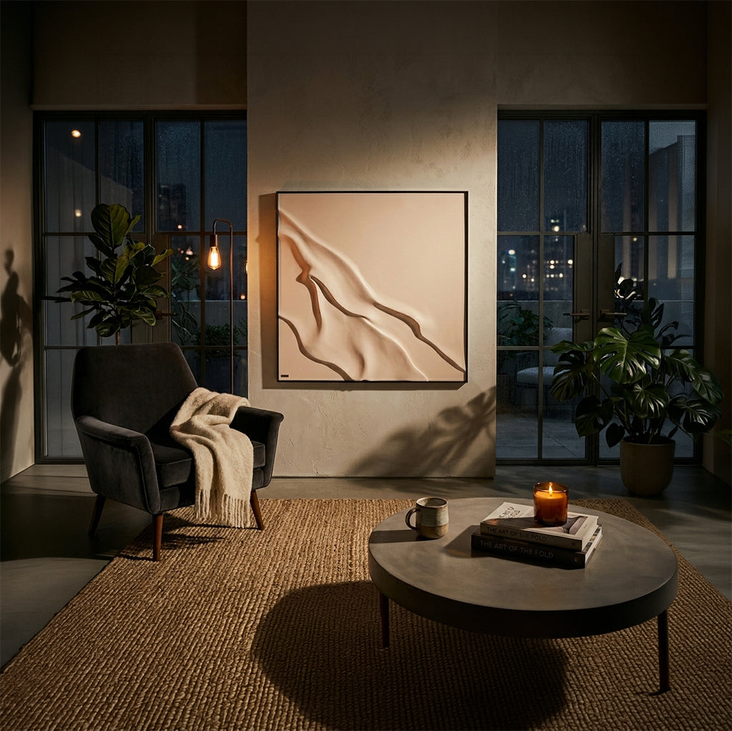 Handmade impasto wall art painting by BEACON, 120x120cm, featuring textured abstract design on canvas.