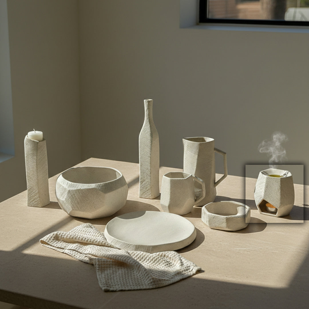 Hessian Off-White Chizzled Oil Burner CB4368-14-R537 - Oil Burners - ebarza Furniture UAE | Shop Modern Furniture in Abu Dhabi & Dubai - مفروشات ايبازرا في الامارات | تسوق اثاث عصري وديكورات مميزة في دبي وابوظبي