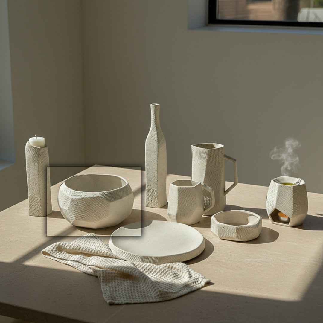 Hessian Off-White Small Chizzled Bowl CB4362-24-R537 - Bowls - ebarza Furniture UAE | Shop Modern Furniture in Abu Dhabi & Dubai - مفروشات ايبازرا في الامارات | تسوق اثاث عصري وديكورات مميزة في دبي وابوظبي