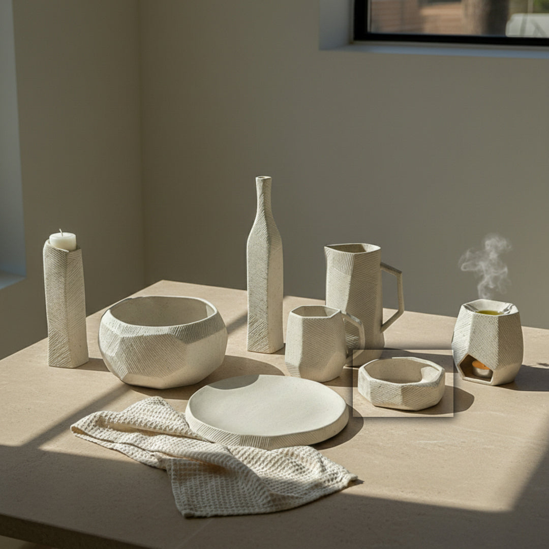 Hessian Off-White Small Chizzled Bowl CB4420-15-R537 - Bowls - ebarza Furniture UAE | Shop Modern Furniture in Abu Dhabi & Dubai - مفروشات ايبازرا في الامارات | تسوق اثاث عصري وديكورات مميزة في دبي وابوظبي