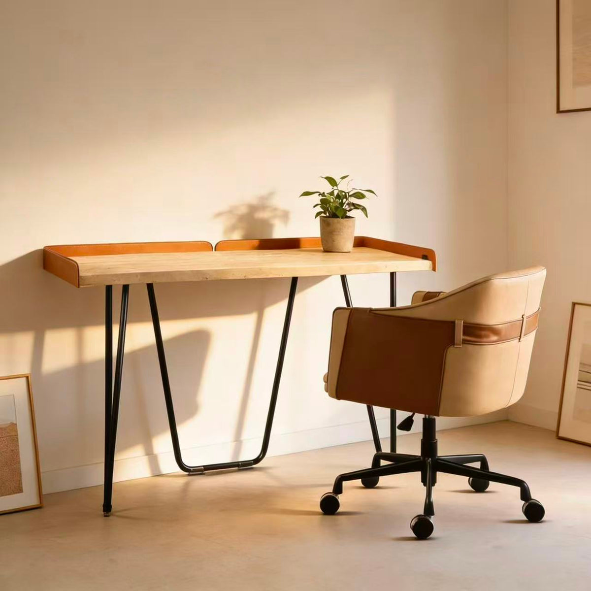 White BEACON travertine office desk without drawer, modern design with sturdy surface, ideal for workspace or home office.