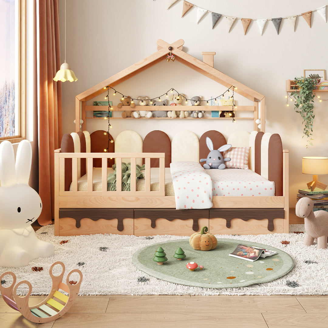 Pre-order 25 Days Delivery Neapolitan Kid Bed With drawers E2221F - Kids Beds - ebarza Furniture UAE | Shop Modern Furniture in Abu Dhabi & Dubai - مفروشات ايبازرا في الامارات | تسوق اثاث عصري وديكورات مميزة في دبي وابوظبي