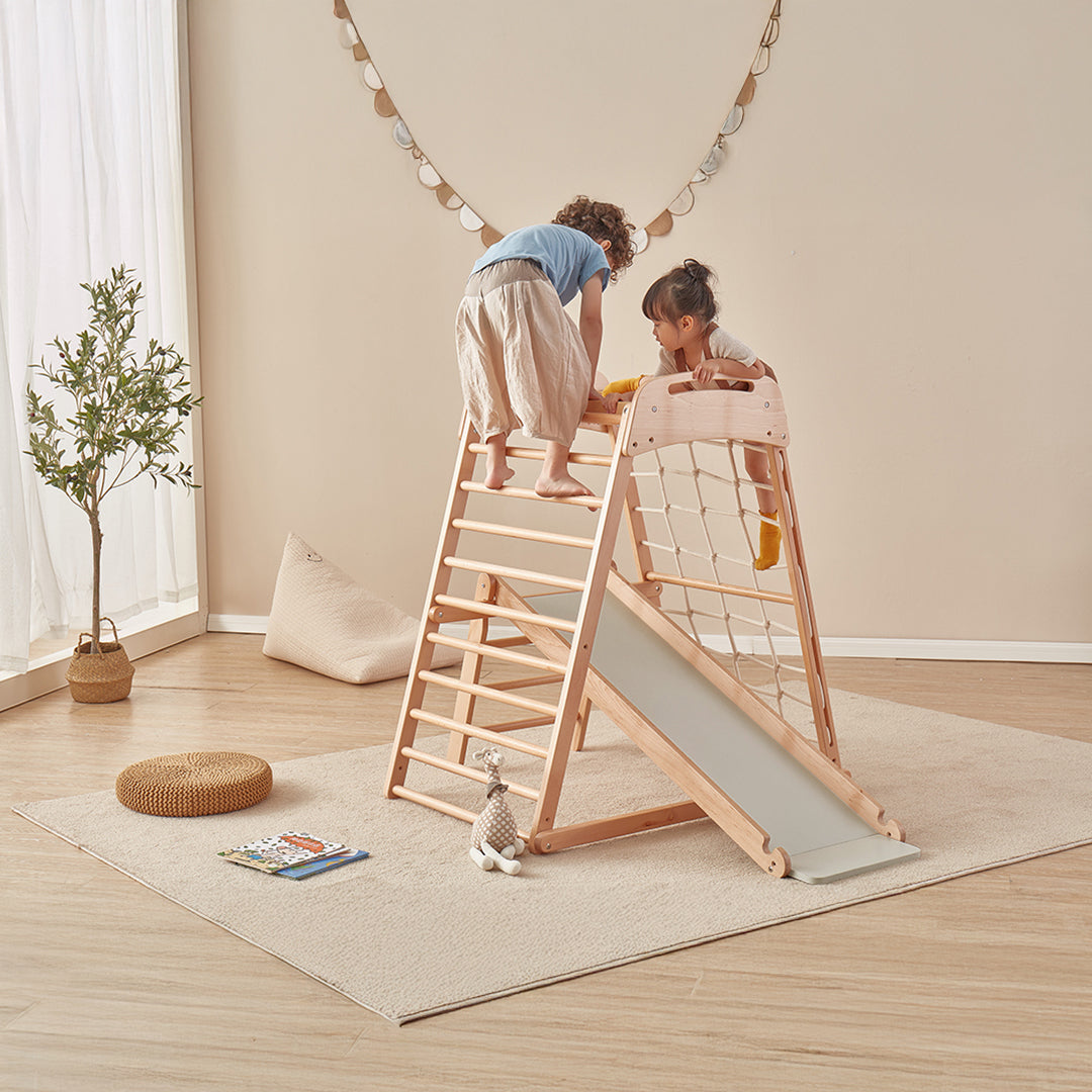 Kids BOORI Thetis Activity Mini Gym with colorful toys and soft fabric, designed for early development and play.