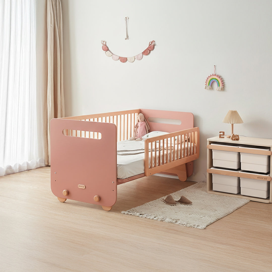 Kids Yarra bedside bed by BOORI in natural wood finish, showcasing the compact design and sturdy frame for children's bedrooms.