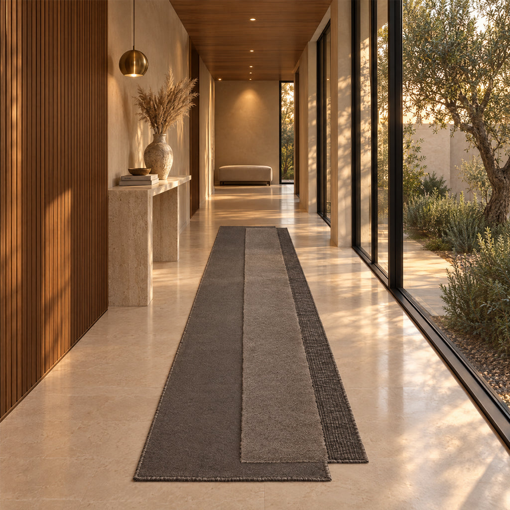 400x130 CM LAYER-01 Handmade Runner Rug - GC HALIM 97 (HOLM 97) - MP BROWN 88 (C1631)-BOTTOM (C1901) - LAY-01
