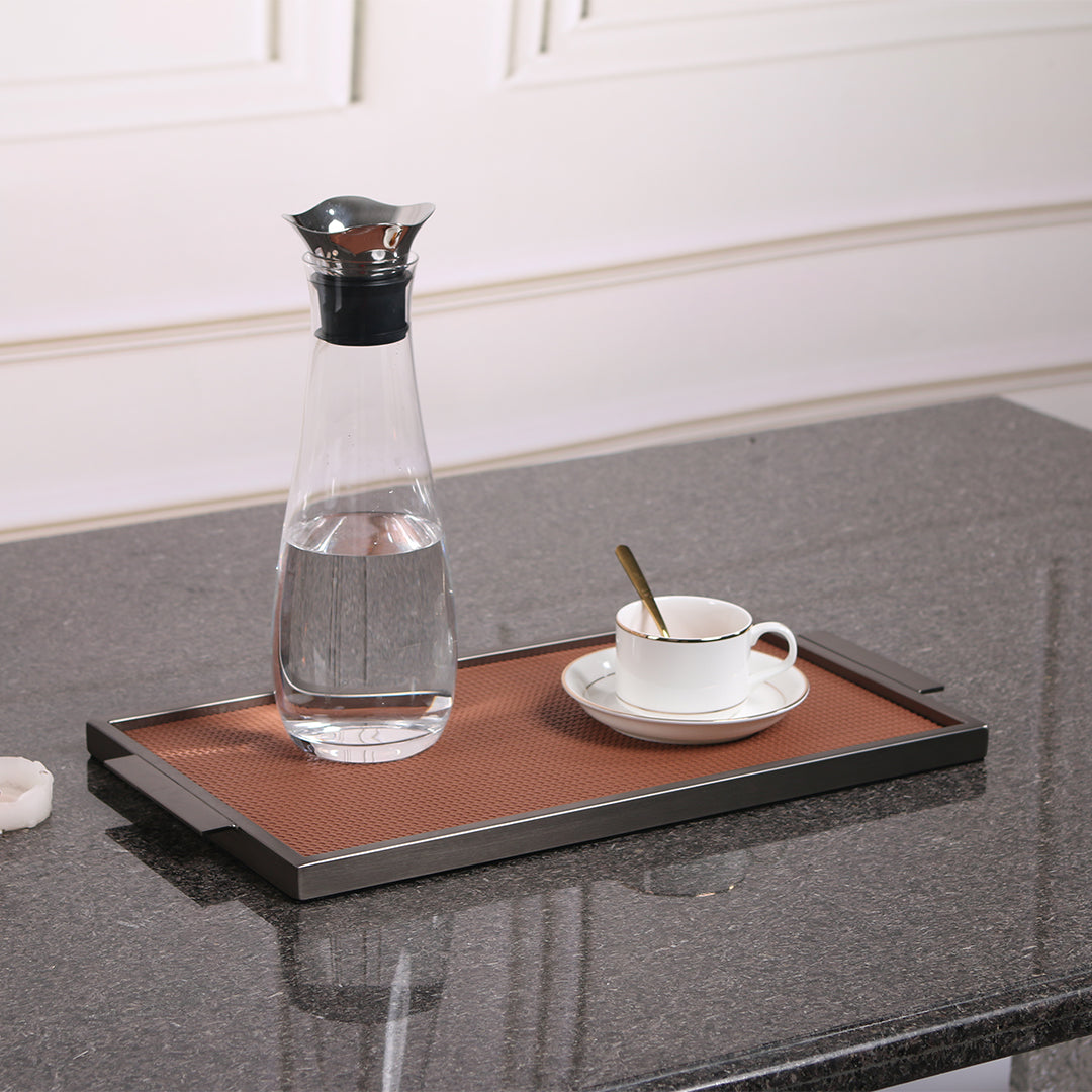 LEATHER & METAL BROWN TRAY-L W6047B - Trays - ebarza Furniture UAE | Shop Modern Furniture in Abu Dhabi & Dubai - مفروشات ايبازرا في الامارات | تسوق اثاث عصري وديكورات مميزة في دبي وابوظبي