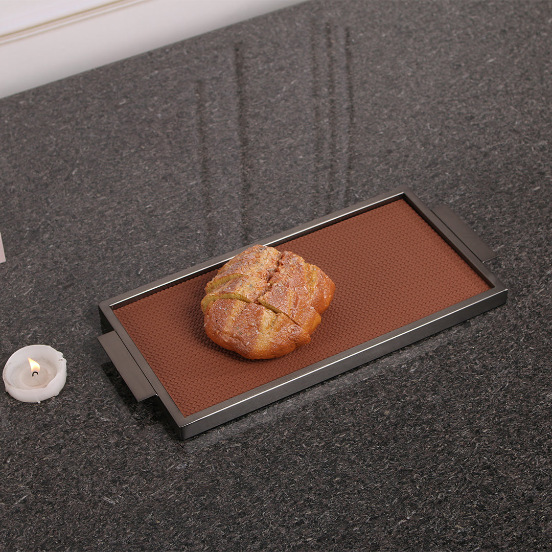 LEATHER & METAL BROWN TRAY-S W6048 - Trays - ebarza Furniture UAE | Shop Modern Furniture in Abu Dhabi & Dubai - مفروشات ايبازرا في الامارات | تسوق اثاث عصري وديكورات مميزة في دبي وابوظبي