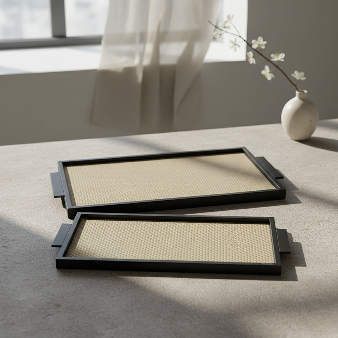 LEATHER & METAL Beige TRAY-L W6047A - Trays - ebarza Furniture UAE | Shop Modern Furniture in Abu Dhabi & Dubai - مفروشات ايبازرا في الامارات | تسوق اثاث عصري وديكورات مميزة في دبي وابوظبي