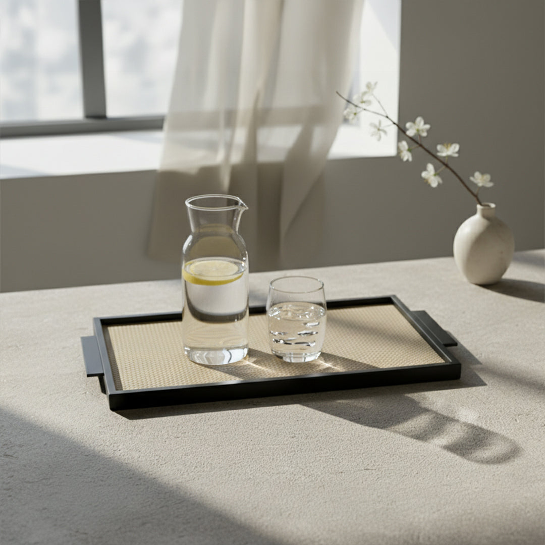 LEATHER & METAL Beige TRAY-L W6047A - Trays - ebarza Furniture UAE | Shop Modern Furniture in Abu Dhabi & Dubai - مفروشات ايبازرا في الامارات | تسوق اثاث عصري وديكورات مميزة في دبي وابوظبي