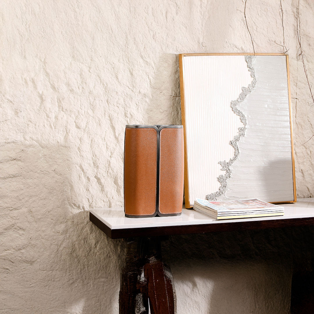 Leather Wrapped Vase-S - KB4026BS - Home Decor Figurines - ebarza Furniture UAE | Shop Modern Furniture in Abu Dhabi & Dubai - مفروشات ايبازرا في الامارات | تسوق اثاث عصري وديكورات مميزة في دبي وابوظبي