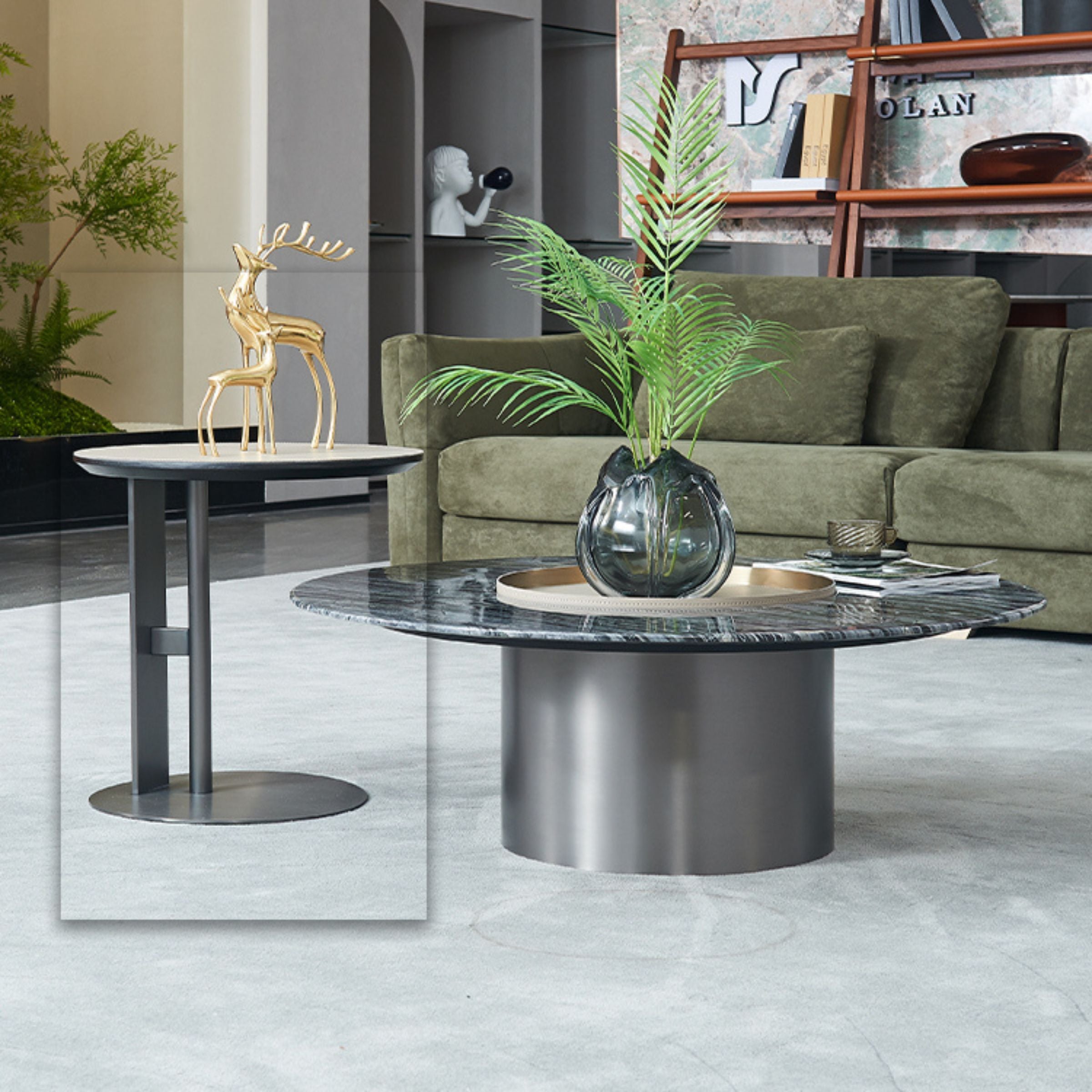 Saddle Leather Side Table MLL-D67 - Side Tables - ebarza Furniture UAE | Shop Modern Furniture in Abu Dhabi & Dubai - مفروشات ايبازرا في الامارات | تسوق اثاث عصري وديكورات مميزة في دبي وابوظبي