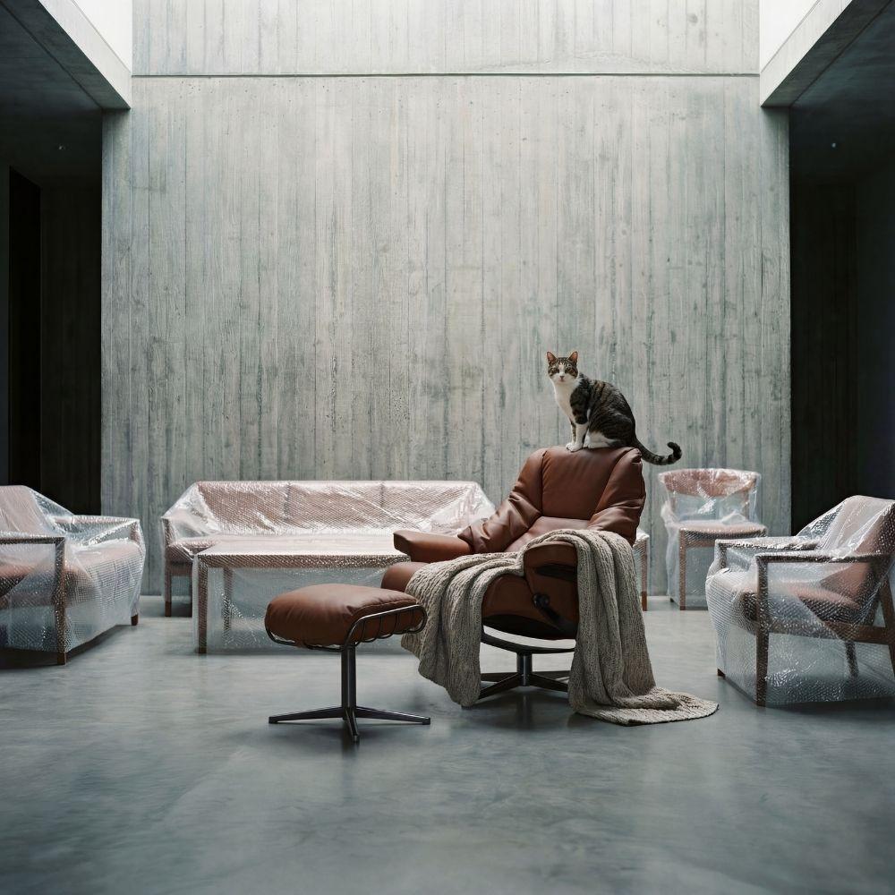 modern caramel swivel leather lounge chair and ottoman